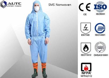 Non Woven Chemical Protective Clothing Full Face Two Way Zipper Bound Seams